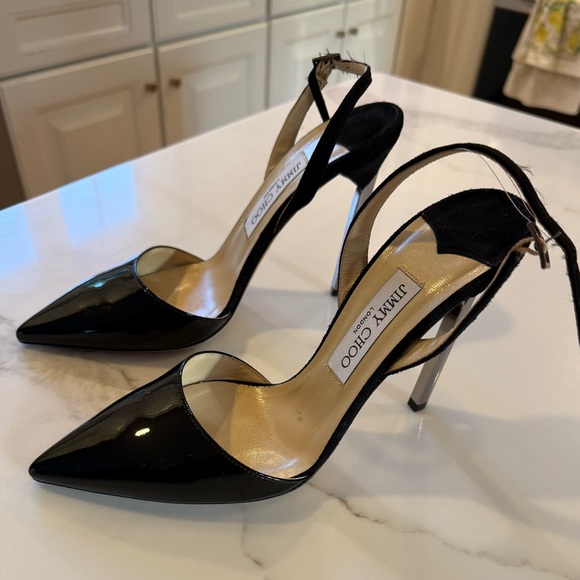 Jimmy Choo Patent Black Slingback Heels 38.5 - Picture 1 of 5